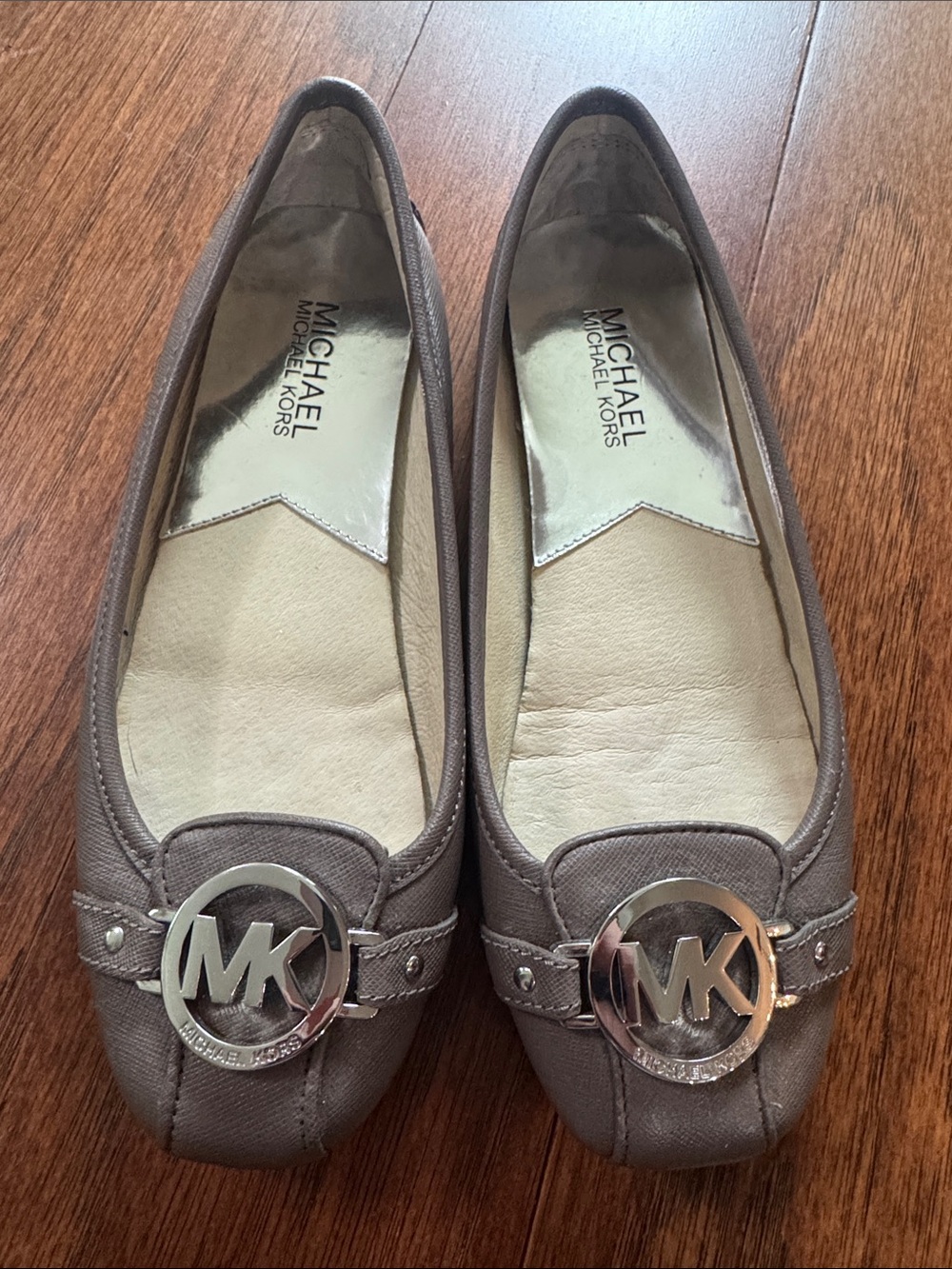 Michael Kors Taupe Leather MK Logo Ballet Flats